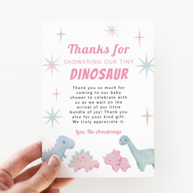 Pink Dinosaur Girl Baby Shower Thank You Card (Creator Uploaded)