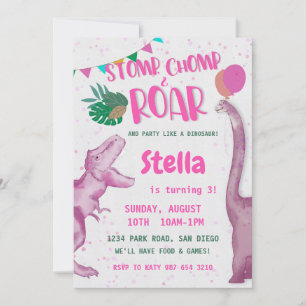 Pink Dinosaur Girl Invitation