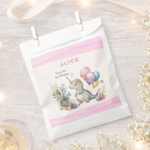 Pink Dinosaur Girl watercolor Birthday Favour Bags