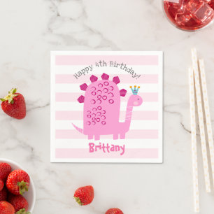 Pink Dinosaur Kawaii Girl Birthday Name Cute Fun Napkin