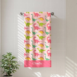 Pink Dinosaur Kids Bath Towel