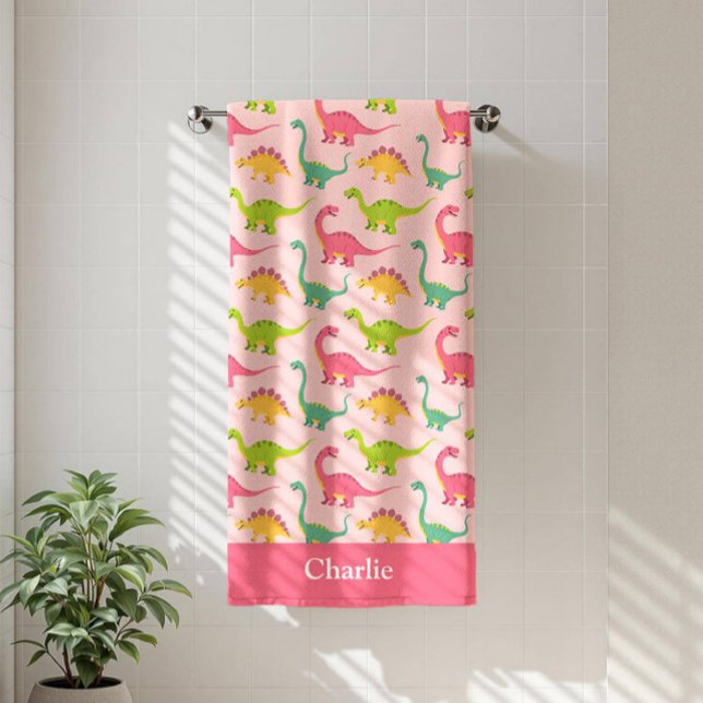 Pink Dinosaur Kids Beach Towel (Creator Uploaded)