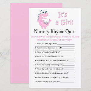 Pink Dinosaur Nursery Rhyme Quiz baby shower game