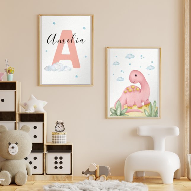 Pink Dinosaur Nursery Wall Art Set of 2 Print Set (Creator Uploaded)