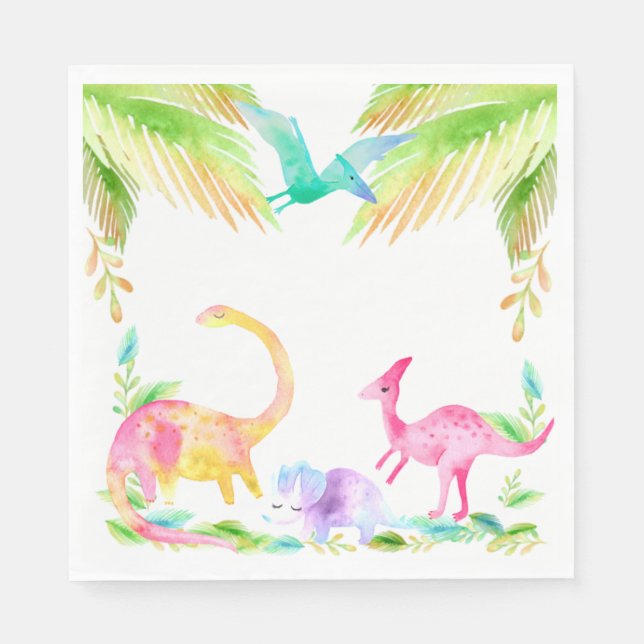 Pink Dinosaur party Napkin (Front)