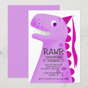 Pink Dinosaur Princess Birthday Party Invitation