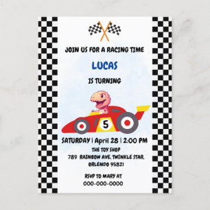 Pink Dinosaur Red race car boy kids Birthday party Invitation Postcard
