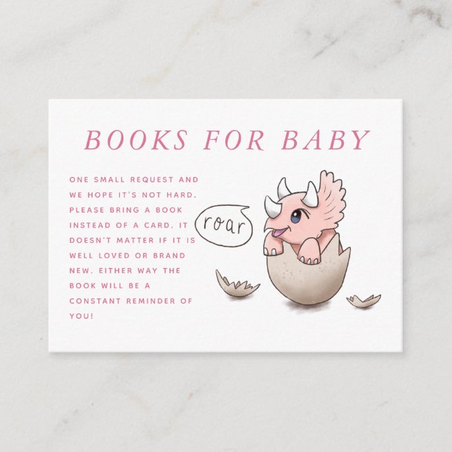 Pink Dinosaur Theme Baby Shower Book Request Enclosure Card (Front)
