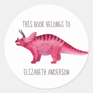 Pink Dinosaur “This book belongs to” Bookplate Classic Round Sticker