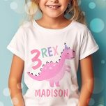 Pink Dinosaur Three Rex 3rd Birthday Party  T-Shirt<br><div class="desc">Pink Dinosaur Three Rex 3rd Birthday Party T-Shirt
All designs are © PIXEL PERFECTION PARTY LTD</div>