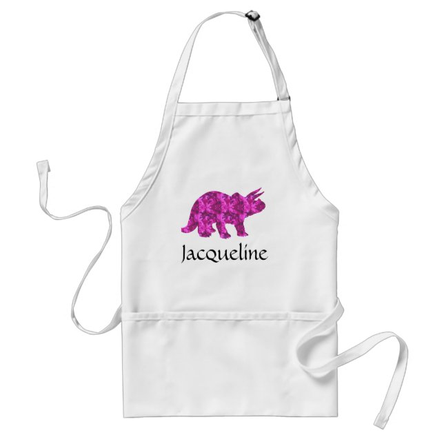 Pink Dinosaur Triceratops Apron Personalised (Front)