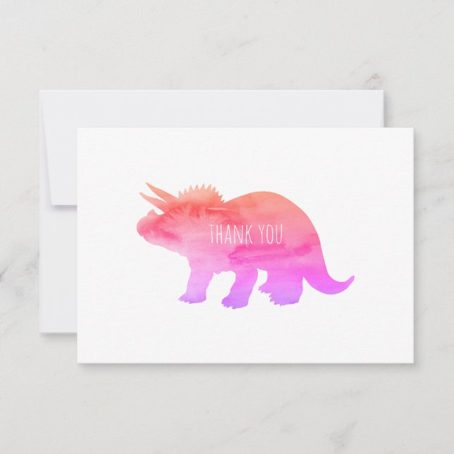 Pink Dinosaur Triceratops Flat Thank You Card (Front)