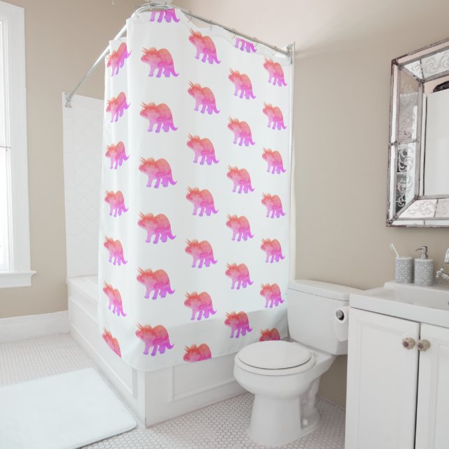Pink Dinosaur Triceratops Painting  Shower Curtain (In Situ)
