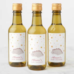 Pink Dinosaur Twinkle Star Baby Shower Girl Mini Wine Label