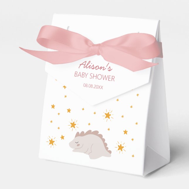 Pink Dinosaur Twinkle Stars Baby Girl Shower Favour Box (Front Side)
