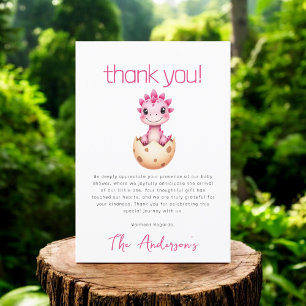Pink Dinosaur Watercolor Baby Shower Thank You Card