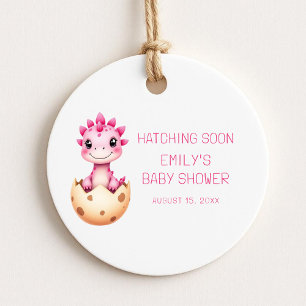 Pink Dinosaur Watercolor Hatching Soon Baby Shower Favour Tags