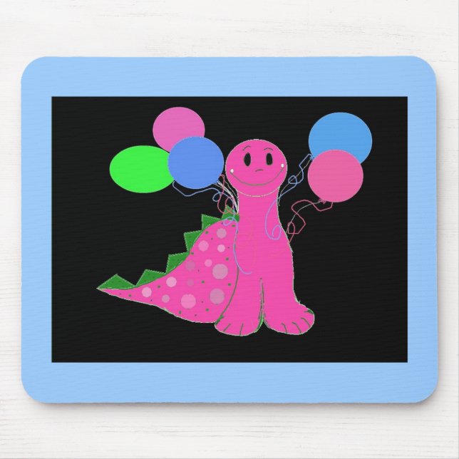 PInk Dinosaur with Balloons Mouse Mat (Front)