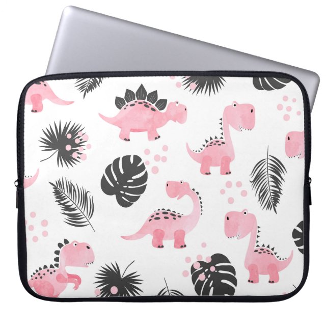 Pink Dinosaurs: Cute Kids Pattern. Laptop Sleeve (Front)