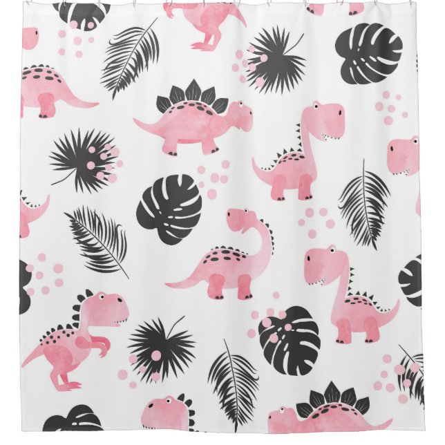 Pink Dinosaurs: Cute Kids Pattern. Shower Curtain (Front)