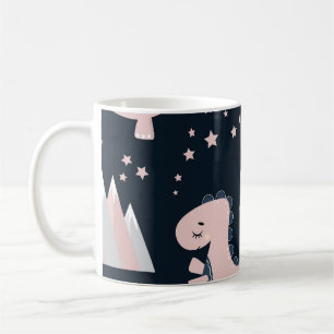 Pink dinosaurs, dark background, cute coffee mug