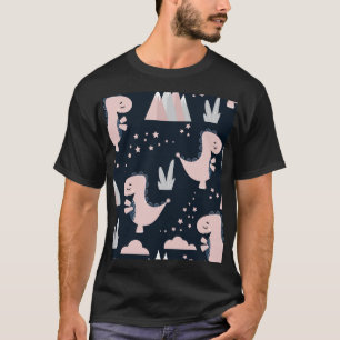 Pink dinosaurs, dark background, cute T-Shirt
