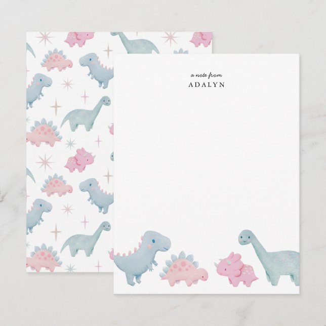 Pink Dinosaurs Kids Note Card (Front/Back)
