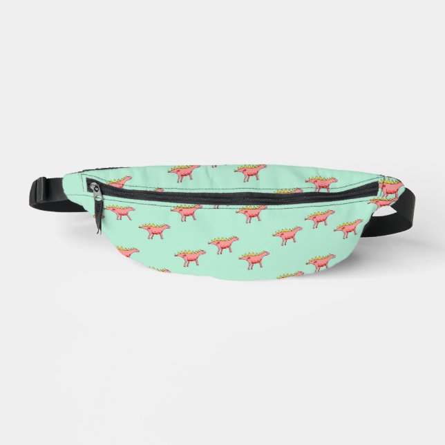 Pink dinosaurs on blue bum bags (Front)