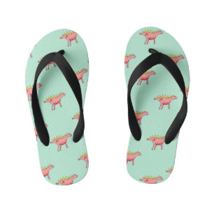 Pink dinosaurs pattern on pale blue kid's flip flops