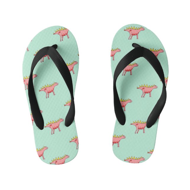 Pink dinosaurs pattern on pale blue kid's flip flops (Footbed)