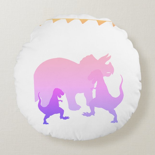 Pink Dinosaurs Round throw cushion (Front)