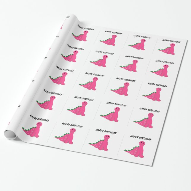Pink Dinosaurs Wrapping Paper (Unrolled)