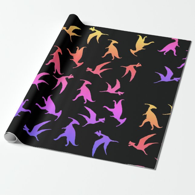 Pink Dinosuars Wrapping Paper (Unrolled)