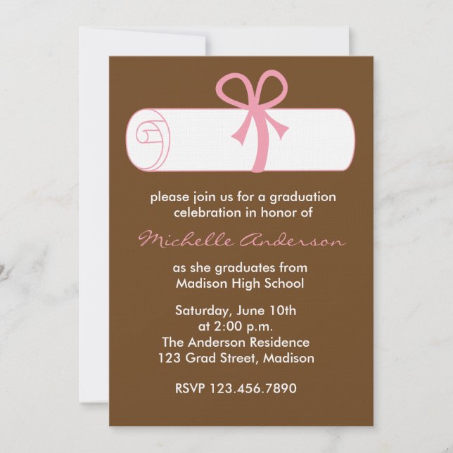 Pink Diploma Graduation Celebration Invitations (Front)