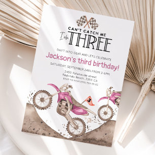 Pink Dirt Bike 3rd birthday - Cant catch me Invitation