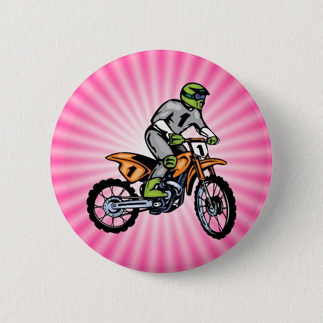 Pink Dirt Bike. 6 Cm Round Badge (Front)