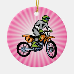 Pink Dirt Bike. Ceramic Tree Decoration