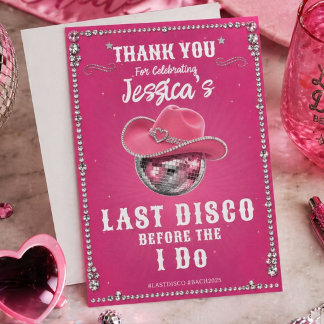 Pink Disco Ball Bachelorette Party  Thank You Card