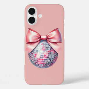 Pink disco ball bow iPhone 16 plus case
