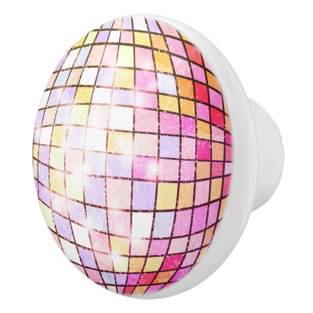 Pink Disco Ball  Ceramic Knob (Right)