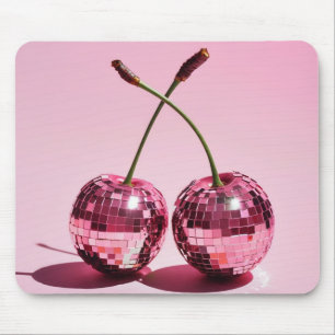 Pink Disco Ball Cherries Pink Red Girly Mouse Pad