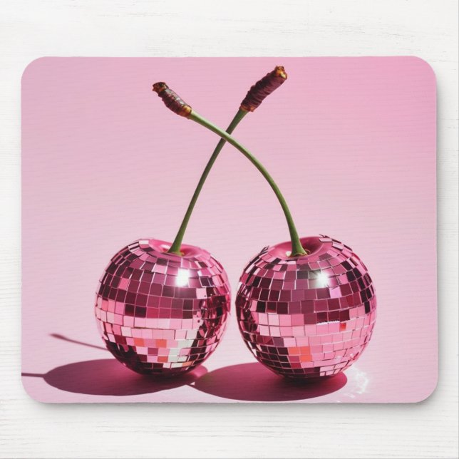 Pink Disco Ball Cherries Pink Red Girly Mouse Pad (Front)