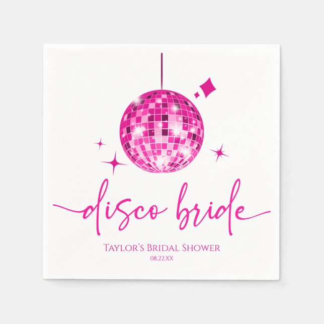Pink Disco Ball Disco Bride Bridal Shower Napkin (Front)