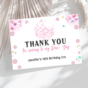 Pink Disco Ball Eras Birthday Thank You Card