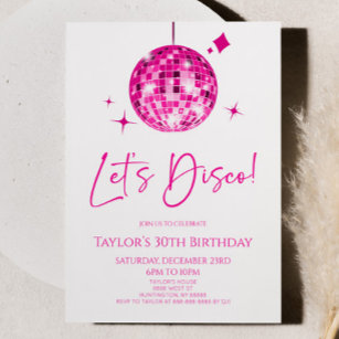 Pink Disco Ball Let's Disco Birthday Party Invitation
