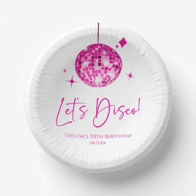 Pink Disco Ball Let's Disco Birthday Party Paper Plate (Front)