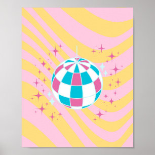 Pink Disco Ball, Party Art, Preppy, Preppy Style Poster