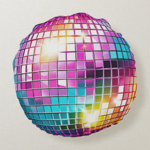 Pink Disco Ball Pattern Round Cushion
