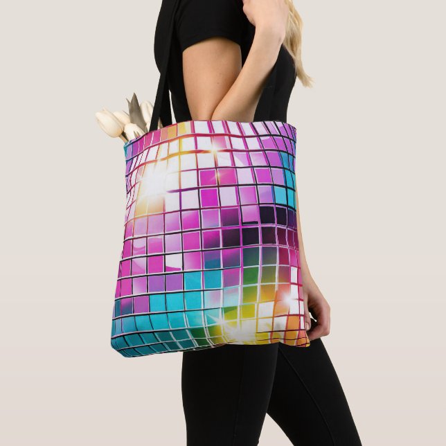 Pink Disco Ball Pattern Tote Bag (Close Up)