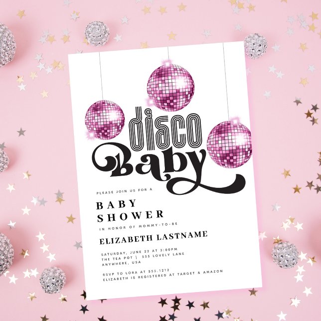 Pink Disco Ball Retro Disco Baby Shower Invitation (Creator Uploaded)